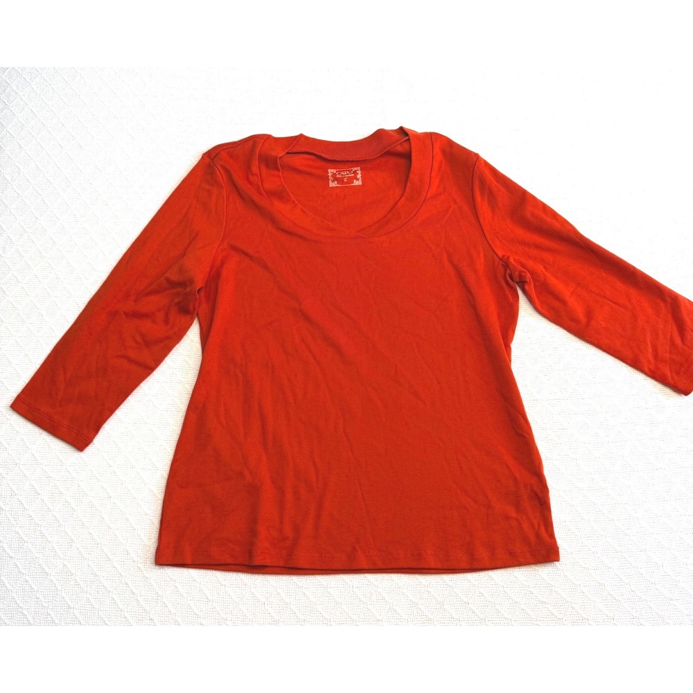 Cato Womens Large Orange Scoop Neck 3/4 Sleeve Knit Top RN37080